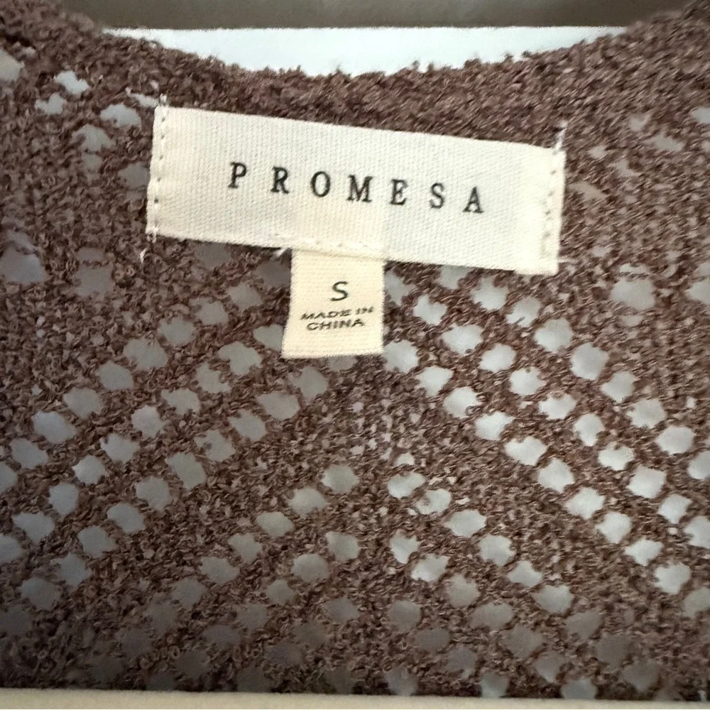 Promesa Pointelle Crochet Knit Cardigan Mocha Long Duster Boho Festival Small
